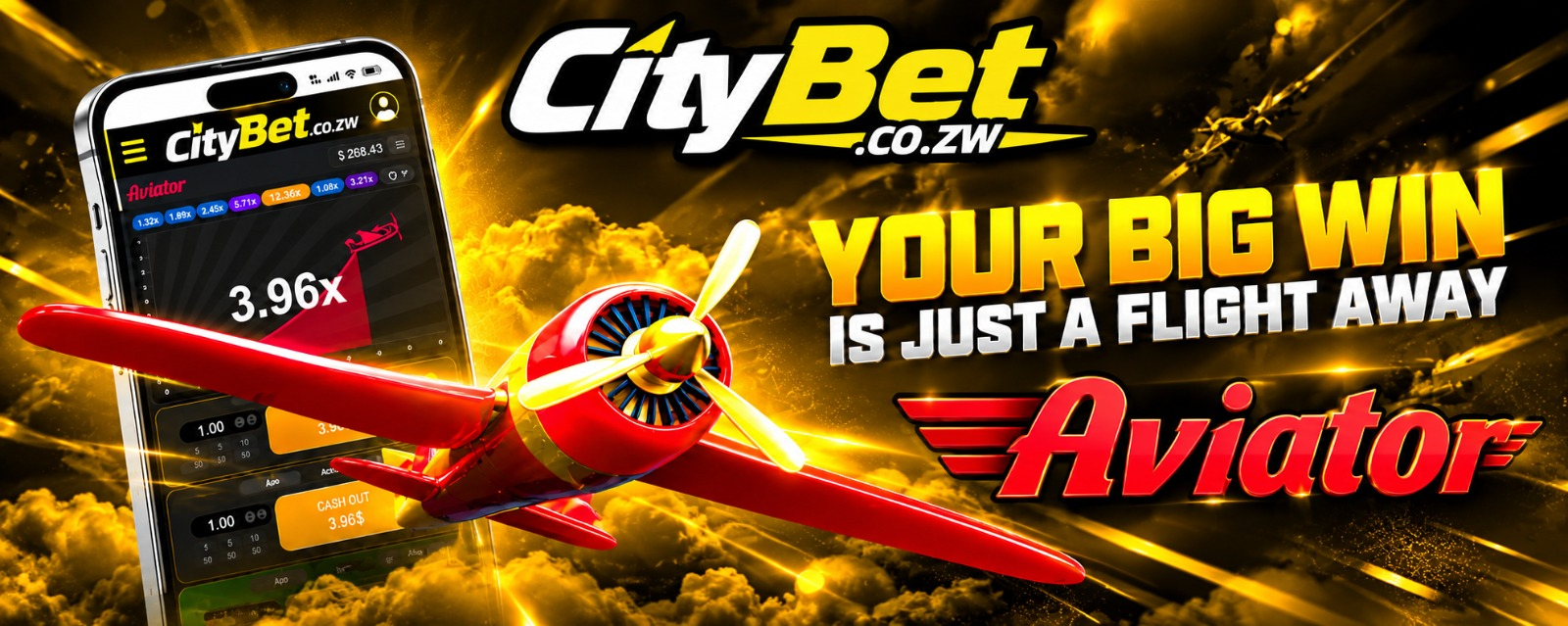 CityBet Aviator mobile game with red plane